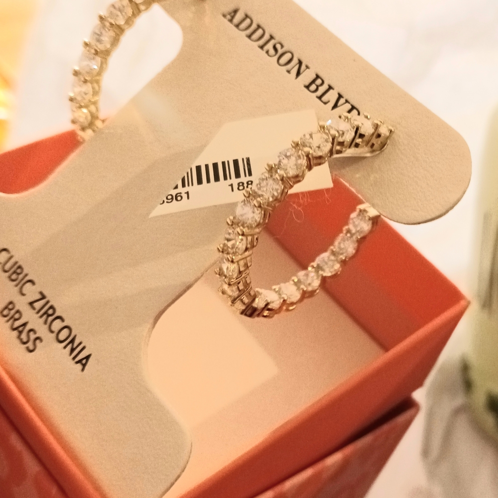 Addison Blvd Gold Cubic Zirconia Hoop Earrings - Sparkling Clear Stones